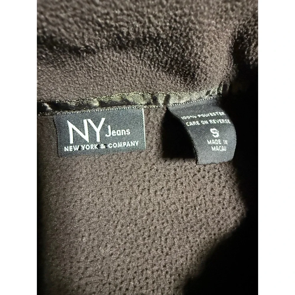 NY Jeans Fleece Jacket Womens Small Brown Good Full Zip Mock Neck Pockets